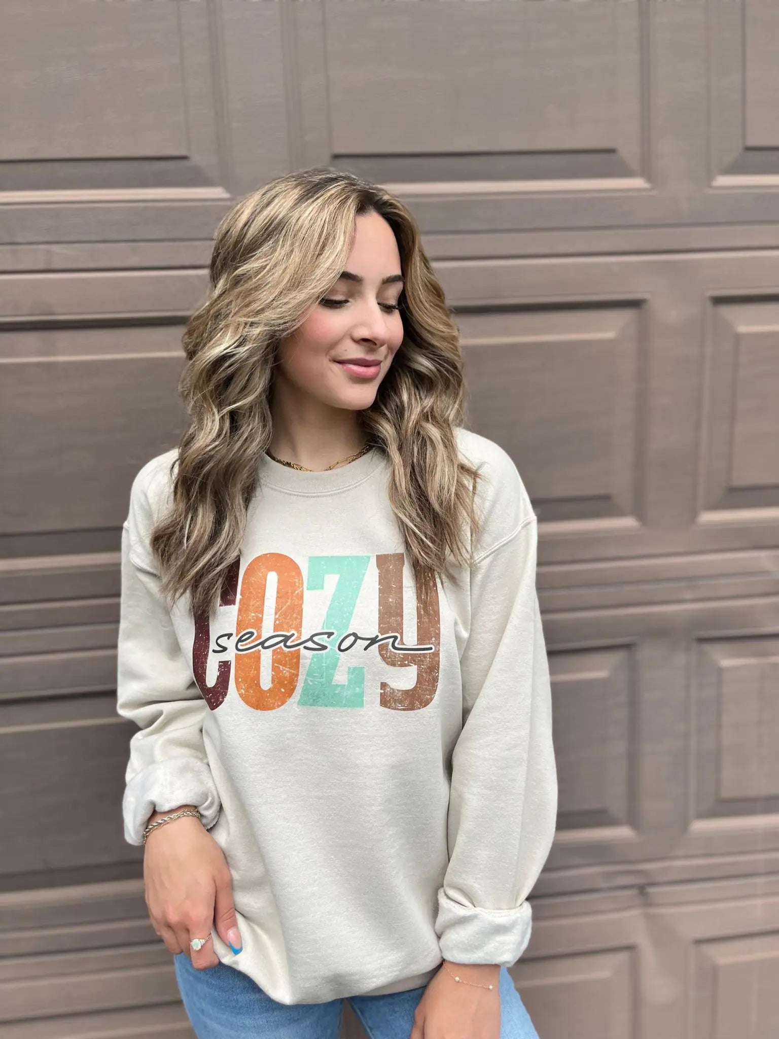 Classic Cozy Season Sweatshirt Hoodie with Hem Detail Decorative Unique