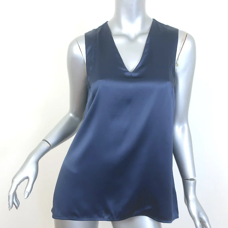 Brunello Cucinelli Stretch Silk Satin Tank Top Navy Size Medium V-Neck Blouse glitter tank top