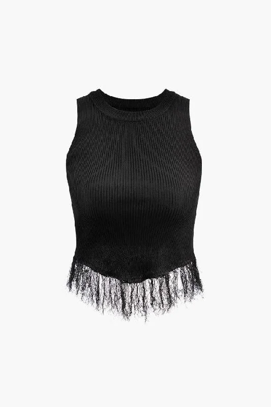 Fringe Hem Rib Knit Tank Top relaxed fit tank