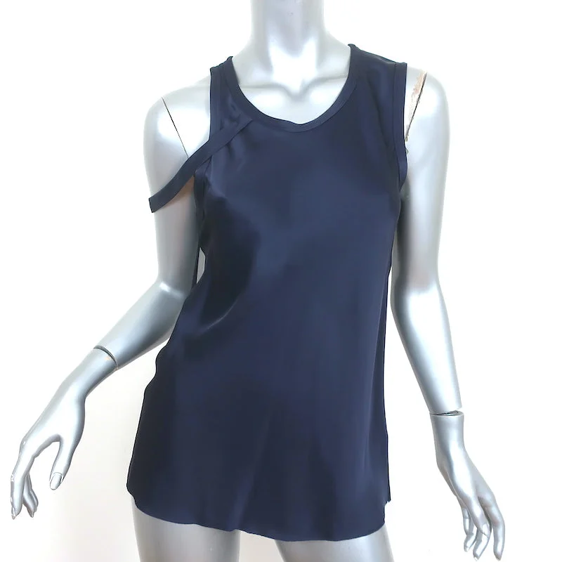 Helmut Lang Harness Shoulder Tank Top Ink Blue Satin Size Small NEW rhinestone tank top