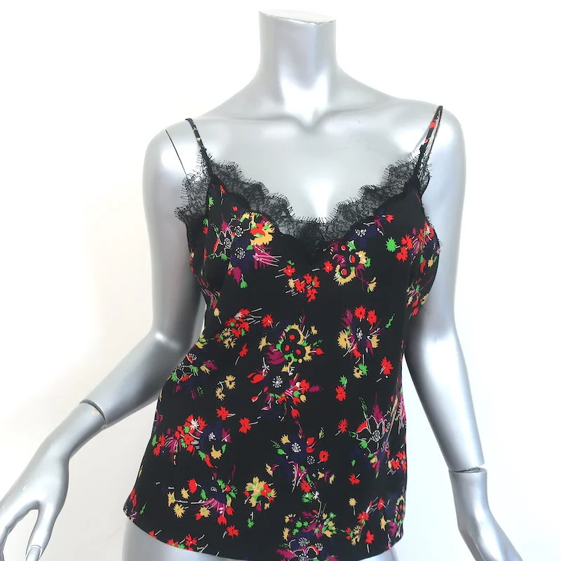 Veronica Beard Cami Gil Black Floral Print Stretch-Silk Size 2 V-Neck Tank Top flowy tank top