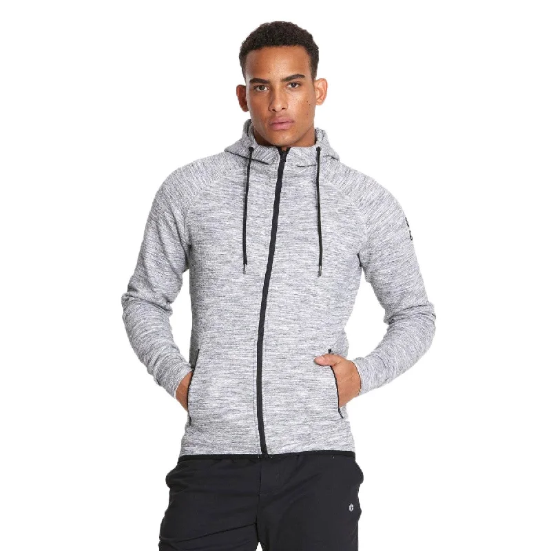 Gym+Coffee Fleck Hoodie - Mens - Grey Hoodie with Exposed Zipper Edgy Industrial