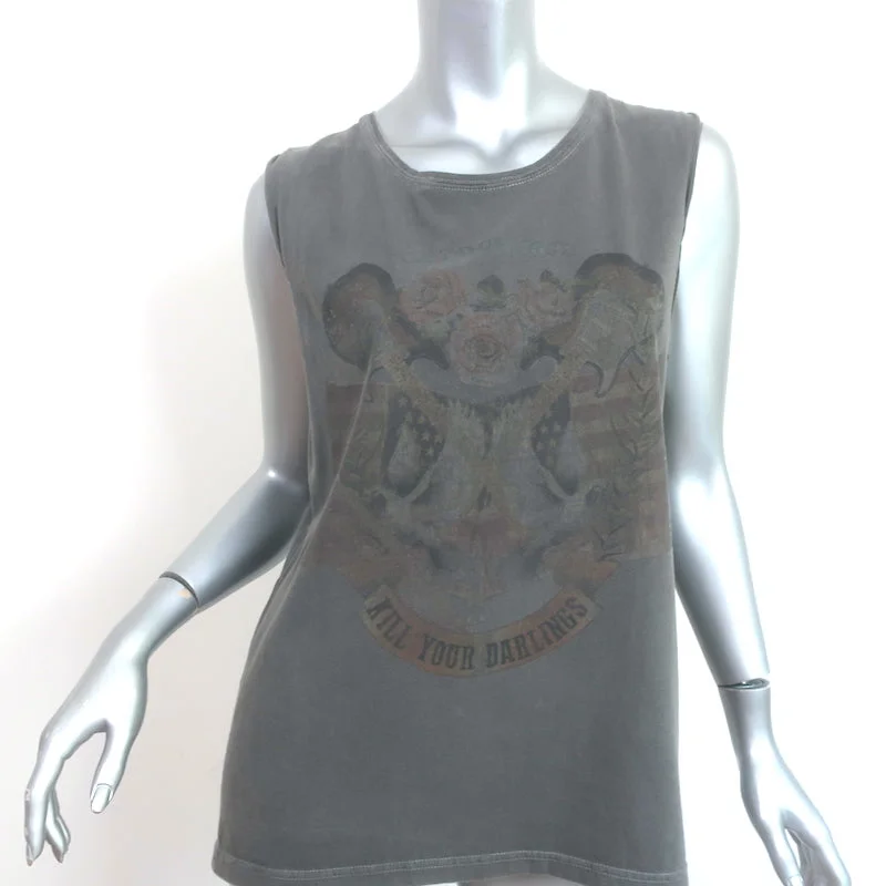 ANINE BING Kill Your Darlings Muscle Tank Top Gray Cotton Size Small activewear tank top