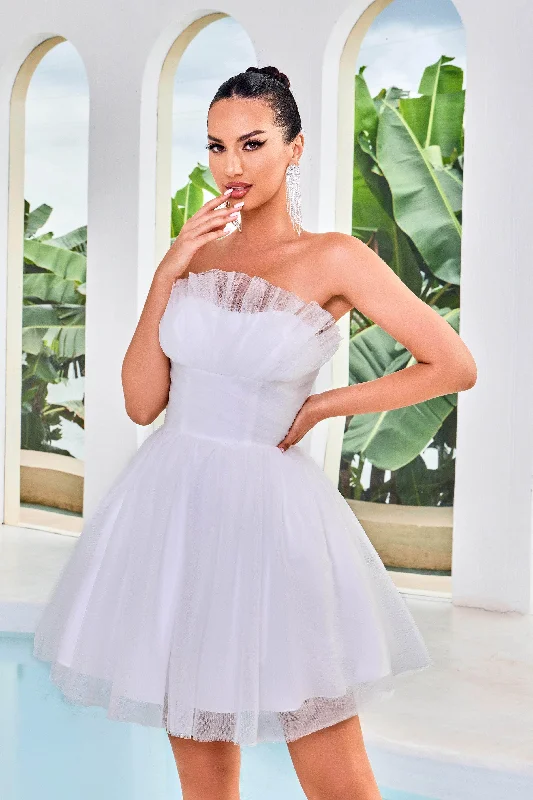 J'Adore Dresses J24072 - Strapless Tulle Cocktail Dress Elegant Long Evening