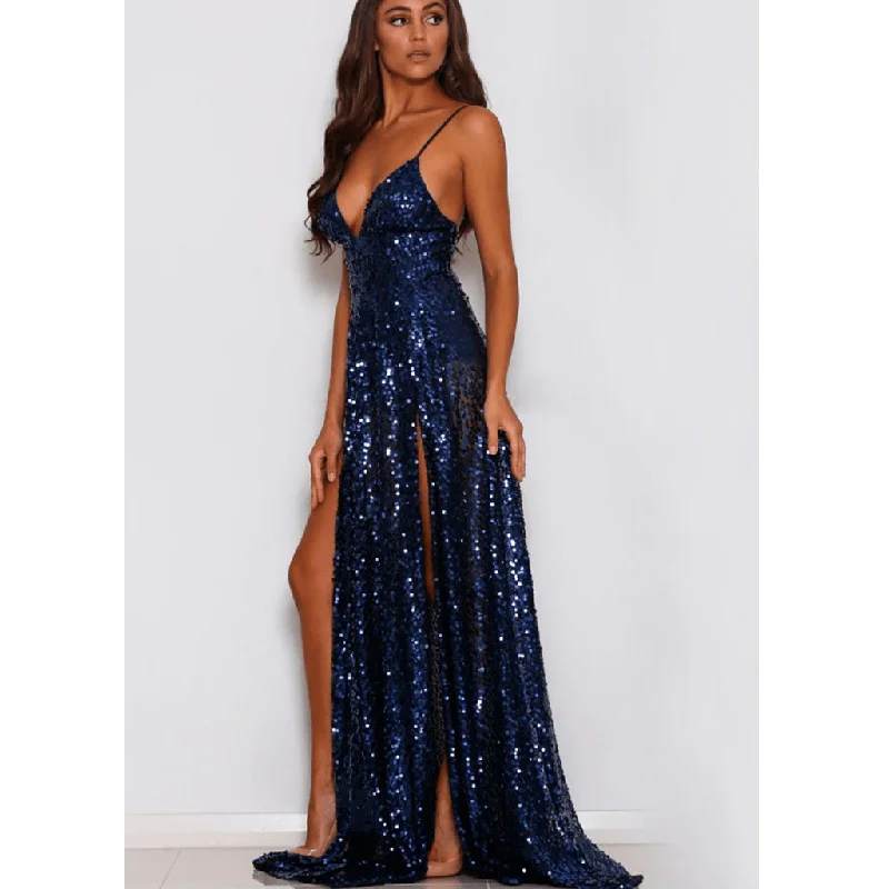 Spaghetti Straps Sequin Prom Dresses, V-Neck Backless Slit Prom Dresses, D252 Tunics Modern contemporary