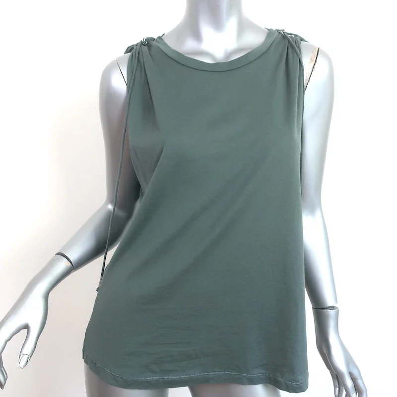 Isabel Marant Tie-Shoulder Tank Top Greenish Gray Cotton Size 38 gym tank top