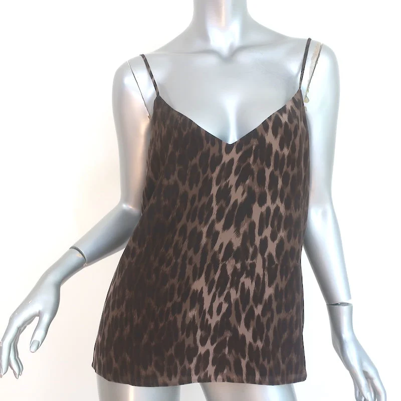 L'Agence Jane Camisole Leopard Print Silk Size Small V-Neck Tank Top peach tank top