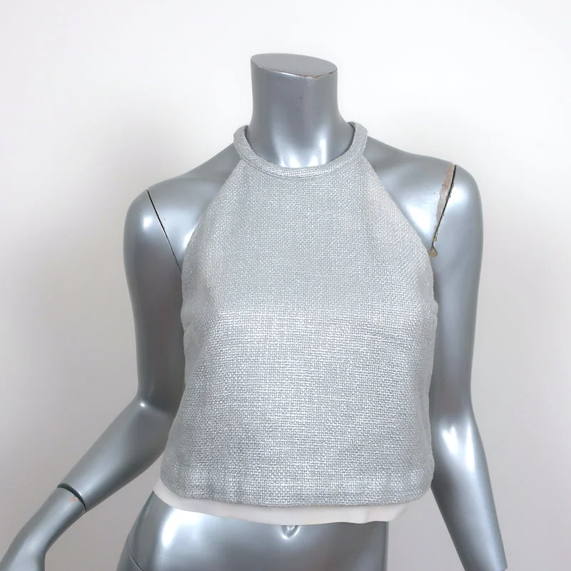 A.L.C. Crop Top Daisy Silver Woven Cotton Size 4 Layered-Hem Tank coral tank top