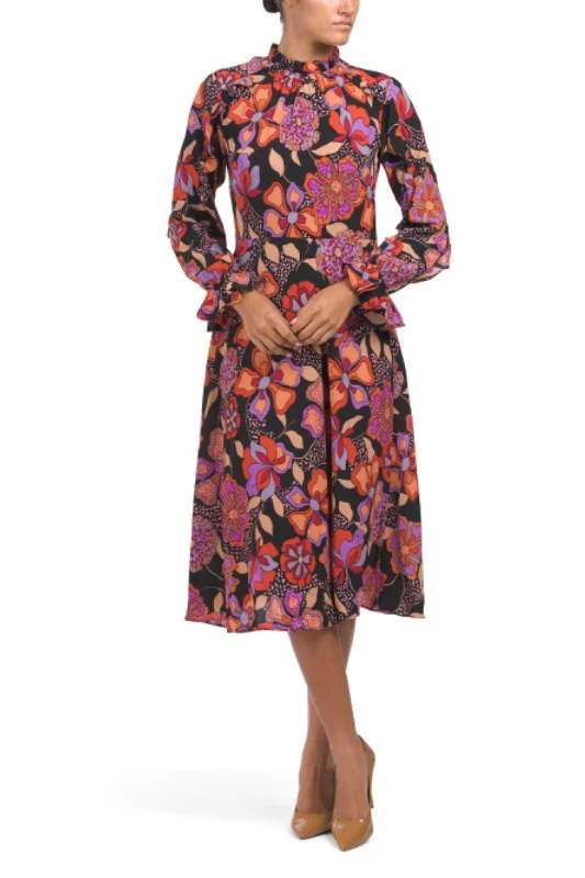 Donna Morgan D9147M - Long Sleeve Ruffled Detail Dress Tunics Sale discount