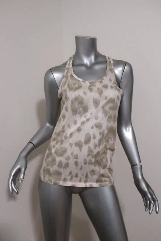 Stella McCartney Top Cream/Gray Leopard Print Cotton Size 40 Racerback Tank modal blend tank