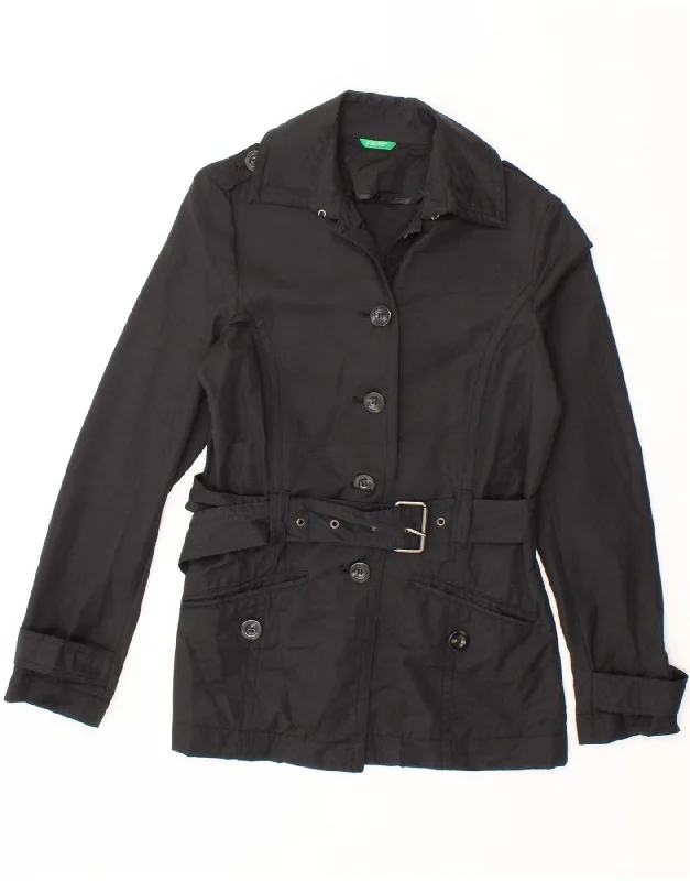 BENETTON Womens Military Jacket UK 12 Medium Black Mesh Jacket Canvas Jacket Denim Jacket