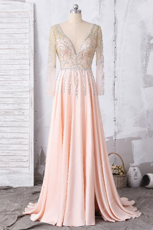 Rhinestoned Gold Metallic Pink A-line Prom Dress Halter Neckline Beach