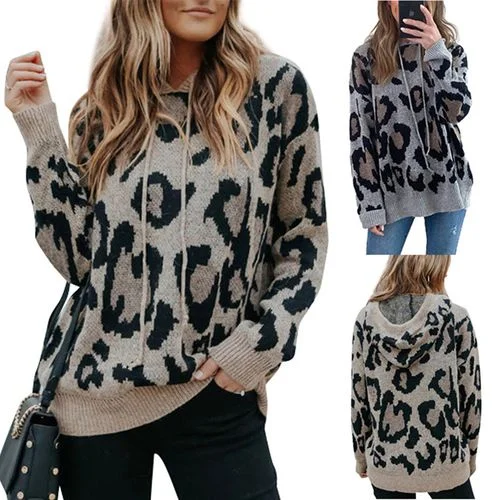 Leopard Print Hoodie Thick Sweater for Women Hoodie with Slim Fit Tailored Modern