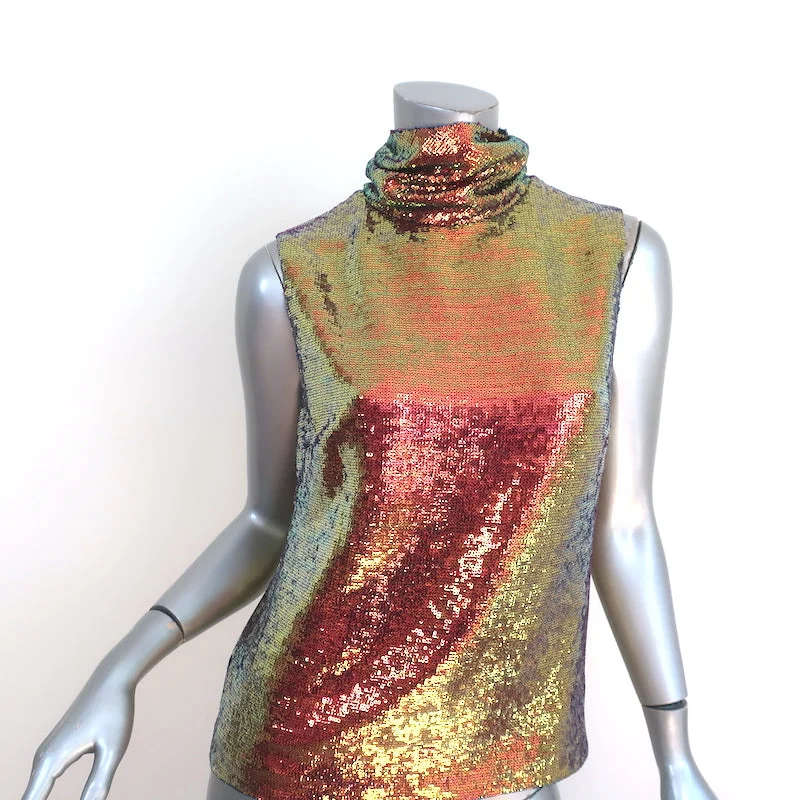 LAPOINTE Iridescent Sequin Draped Neck Tank Top Multicolor Size 4 pastel tank top