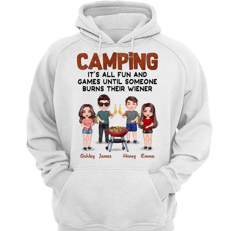 It‘s All Fun And Games Doll Camping Couple Friends Grilling Sausages Personalized Hoodie Sweatshirt Hoodie with Typography Text Message