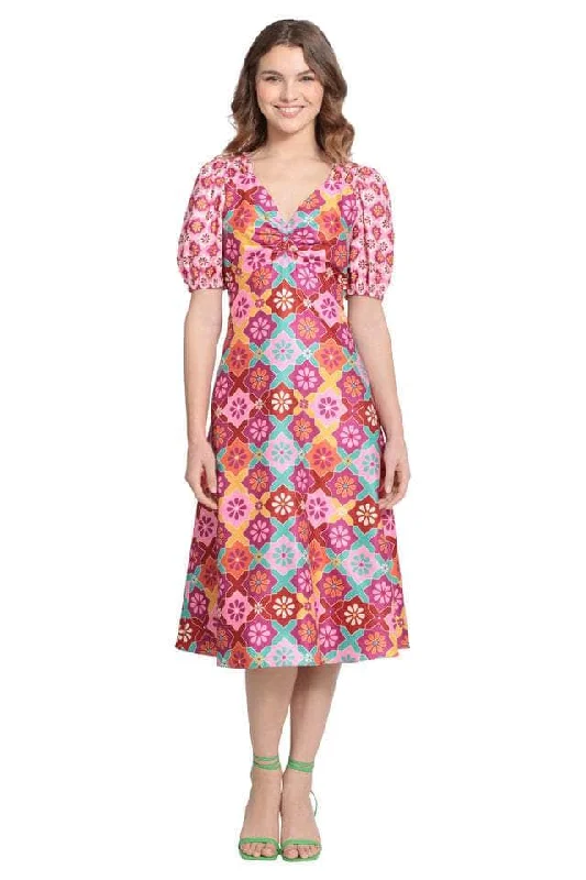 Donna Morgan D8308M - Floral Puff Sleeve Casual Dress Tunics Designer luxury