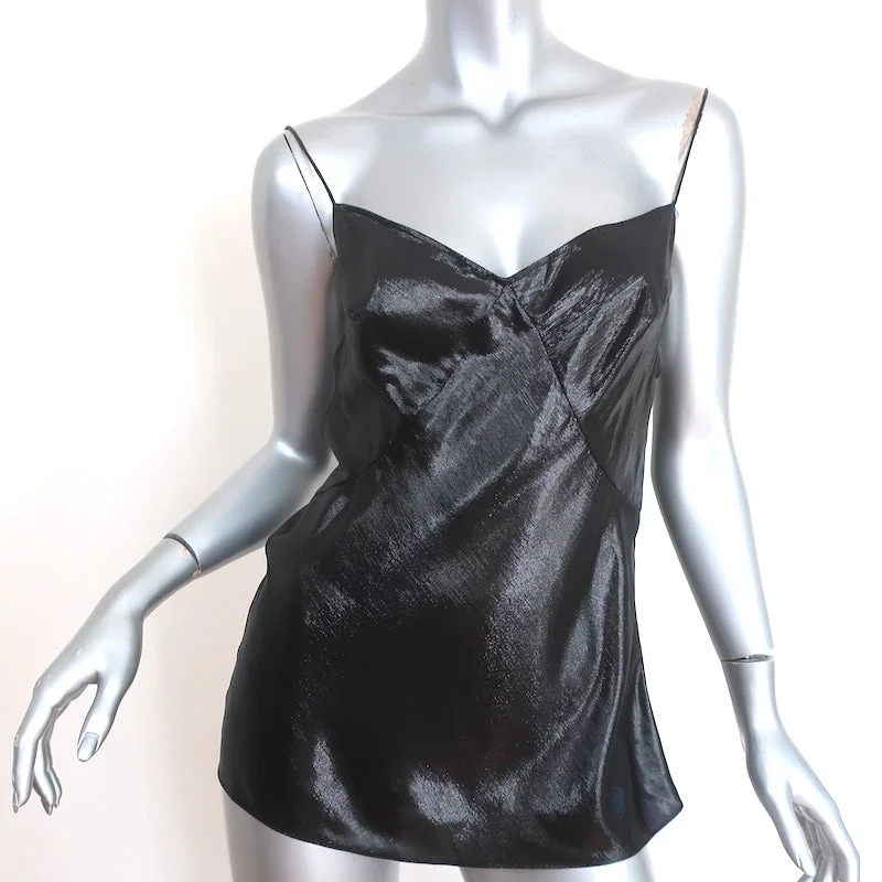 Saint Laurent Metallic Tank Top Black Silk-Blend Size 38 scoop neck tank