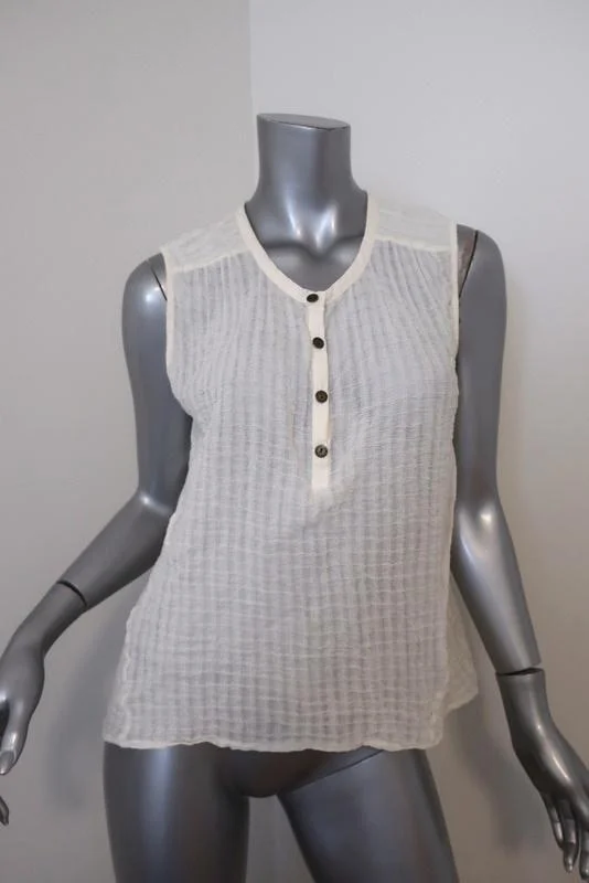 Current/Elliott Camila Trapeze Tank Cream Crinkled Cotton Size 1 Sleeveless Top crossback tank top