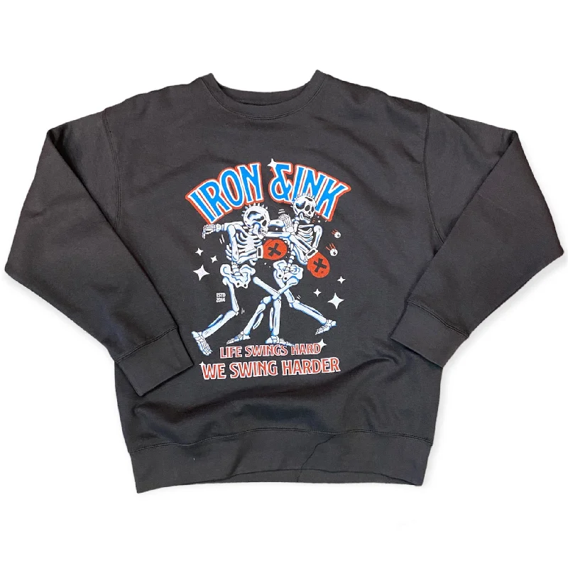 New "We swing harder" unisex crew sweater-vintage black Fleece Fabric Down Fabric Feather Fabric