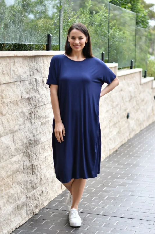 Basic Pocket Jersey Dress | Navy Designer Jersey Tee