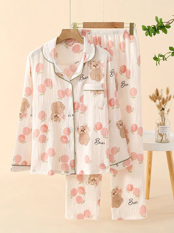 2Pcs Crepe Print Shirt Pajama Set Machine Wash Dry Clean Hand Wash