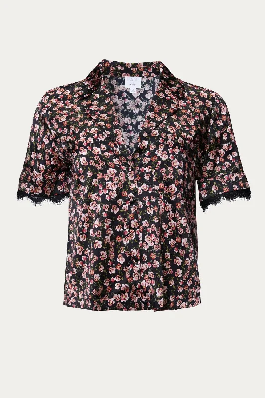 Adele Sleepwear Shirt In Pansy Satin Fabric Silk Fabric Chiffon Fabric