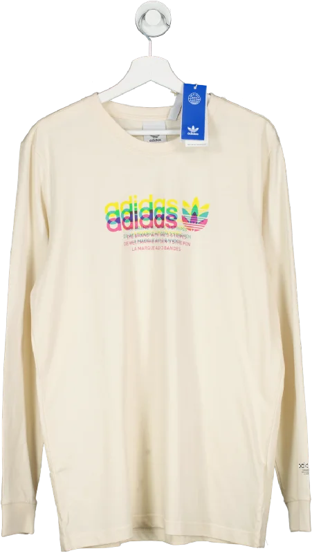 adidas Cream 100% Sustainable Cotton Hyperreal Long Sleeve T-shirt UK M Hooded Caped Shawl Collar