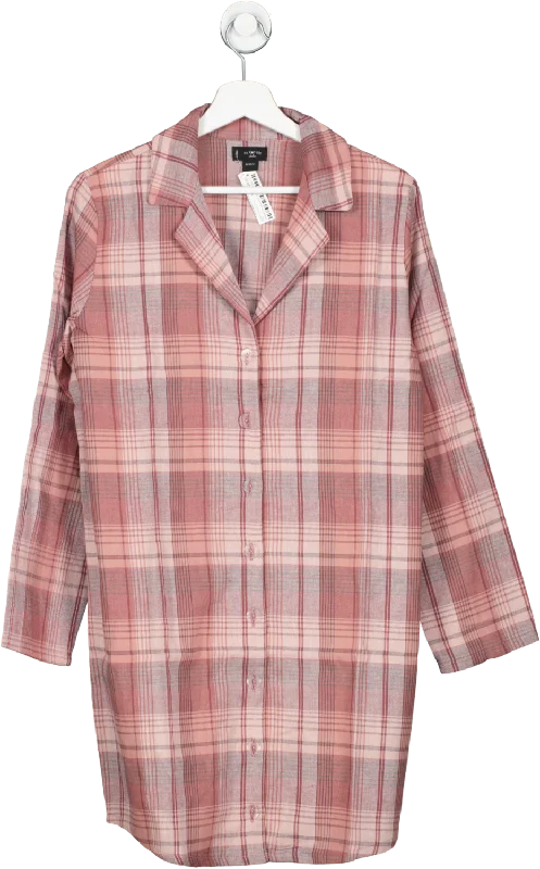 AMAZON FASHION Iris & Lily Pink Classic Check Night Shirt BNWT UK M Hooded Caped Shawl Collar