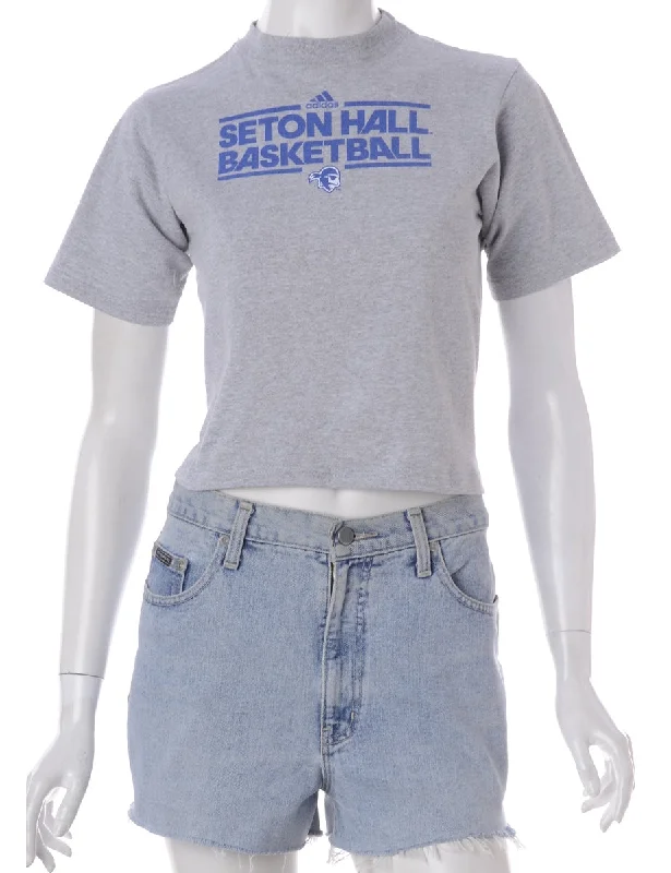 Label Suzie Cropped Sports T-shirt Mesh Fabric Canvas Fabric Denim Fabric