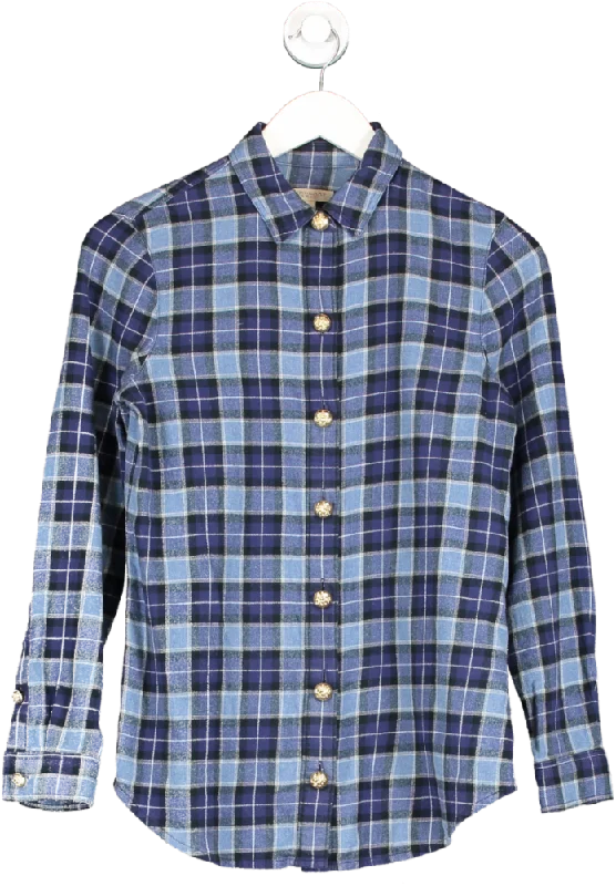 Burberry Brit Blue Check Brushed Cotton Shirt UK 6 Mesh Blend Leather Blend Suede Blend