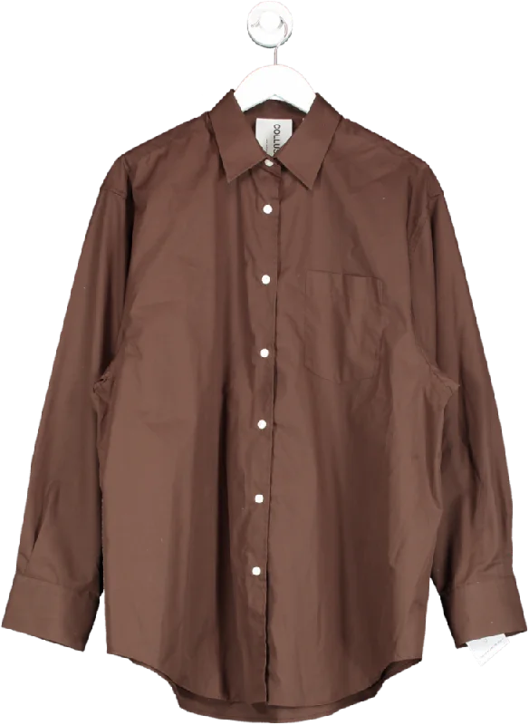 Collusion Brown Long Sleeve Oversized Shirt UK 8 Satin Blend Silk Blend Wool Blend