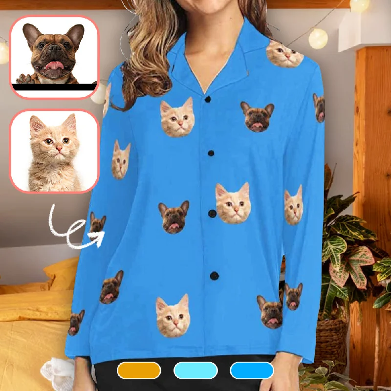 Custom Face Pajamas Shirt Top Sleepwear Personalized Women's Long Sleeve Pajamas Shirt Boxy Fit Fitted Loose