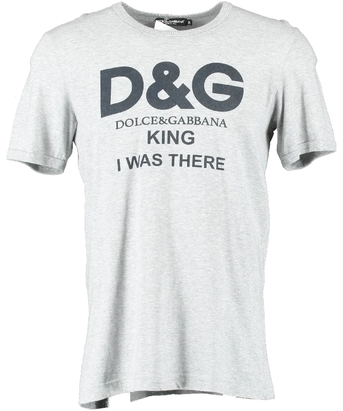 Dolce & Gabbana Grey "King I Was There" T Shirt UK M Print Jacquard Patchwork