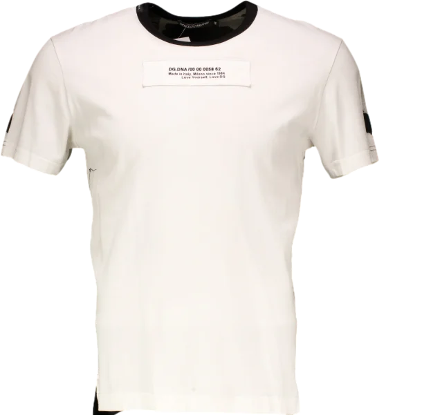 Dolce & Gabbana White Love Yourself, Love Dg T Shirt UK S Graphic T-Shirt Round Neck Polyester