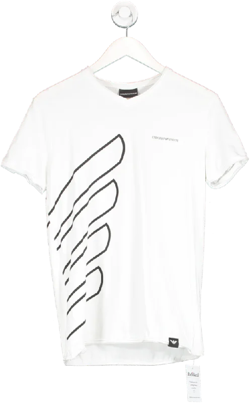 Emporio Armani White V-neck Logo T-shirt UK M Notch Collar Peter Pan Collar Cowl Neck