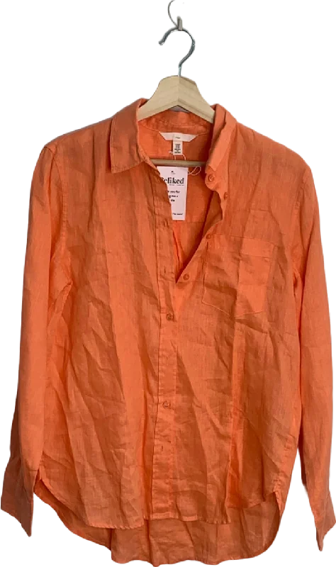 H&M Orange Linen Shirt UK 6 Zippered Front Buttoned Front Snap Front