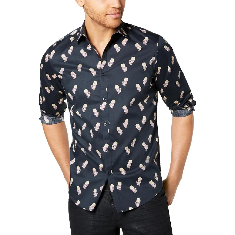 INC Mens Printed Collared Button-Down Shirt Elasticated Padded Insulated