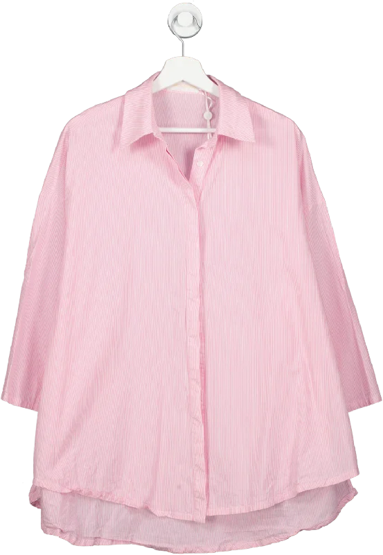 Johansen Pink Pinstripe Oversized Shirt UK S Ribbed Striped Patterned