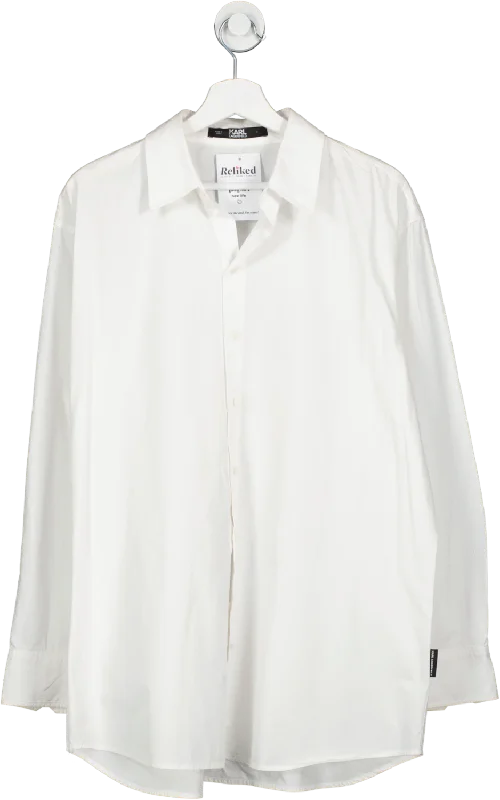 Karl Lagerfeld White Button Down Shirt UK M Lace Blend Ribbed Blend Corduroy Blend