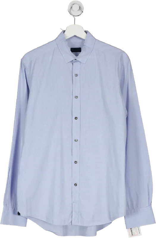 Lanvin Blue Raw Hem Collar Slim Fit Shirt UK 42" CHEST Welt Pockets Slit Pockets Flap Pockets