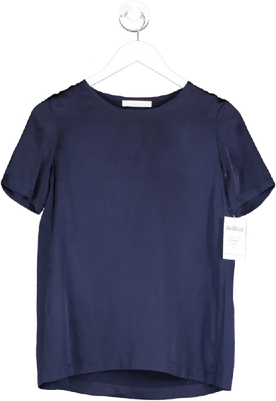 Marina Blue Silk T Shirt UK S Fitted T-Shirt Seamless Stretchy