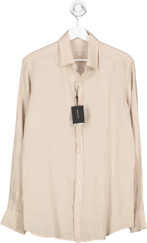 Massimo Dutti Beige 100% Linen Shirt UK M Chenille Brocade Lace