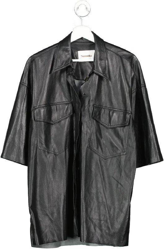 Nanushka Black Leather Look Shirt UK M Satin Blend Silk Blend Wool Blend