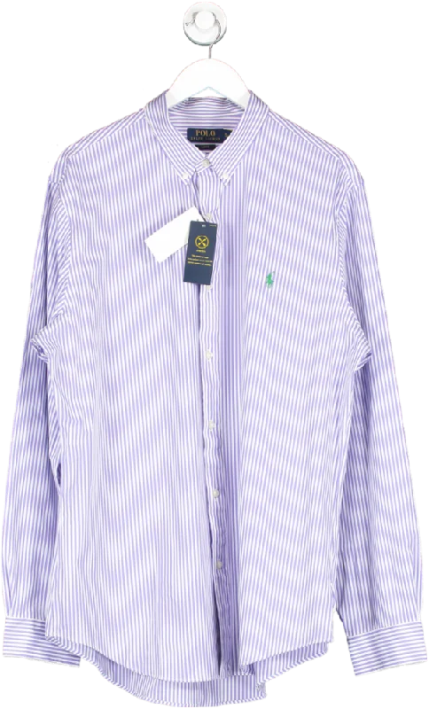 Polo Ralph Lauren White / Lilac  Slim Fit Striped Stretch Poplin Shirt BNWT UK XL Notch Collar Peter Pan Collar Cowl Neck