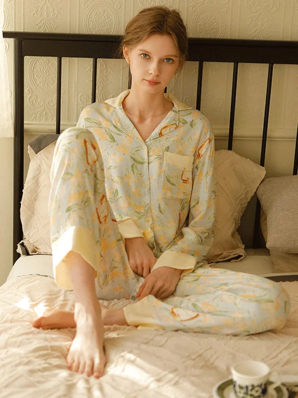 Saitn Magnolia Shirt Pajamas Set Lace Blend Ribbed Blend Corduroy Blend