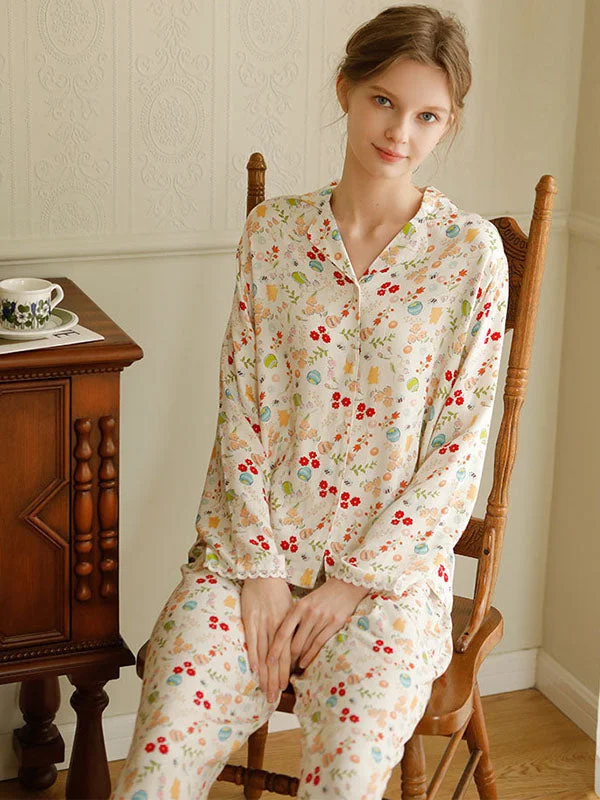 Satin Floral Shirt Pajamas Set Oversized T-Shirt Spandex breathable