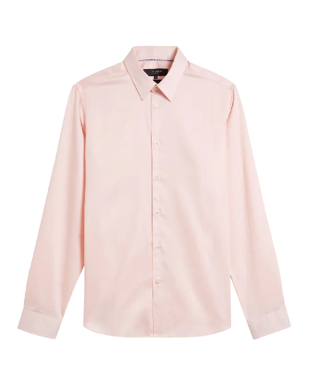 Ted Baker Maelor Core Long Sleeve Slim Fit Shirt Pale Pink UK 17.5" Neck Asymmetrical Pockets Print