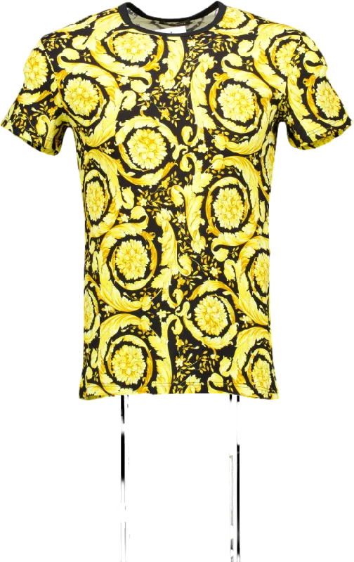 Versace Underwear Black / Yellow Barocco Print Short Sleeve T-shirt UK M Fitted T-Shirt Seamless Stretchy