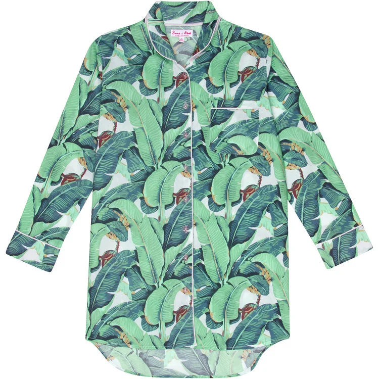 Women's Martinique® Green Banana Leaf Night Shirt Graphic Embroidered Appliqued