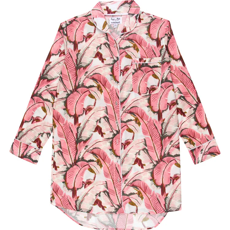 Women's Martinique® Pink Banana Leaf Night Shirt Satin Blend Silk Blend Wool Blend